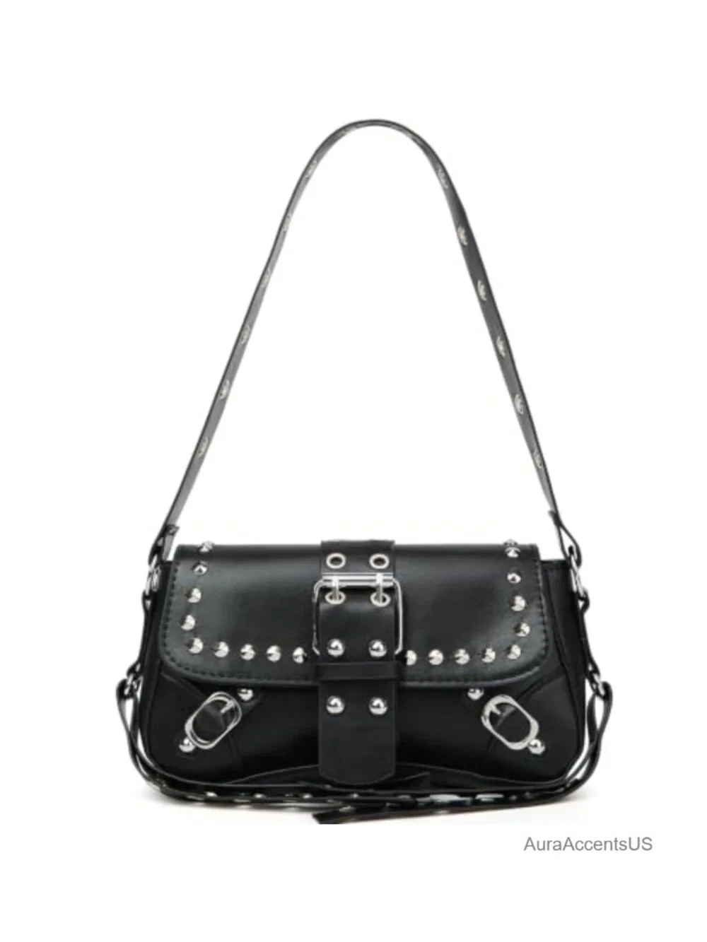 Y2K Punk Studded Hobo Shoulder Bag - PU Leather